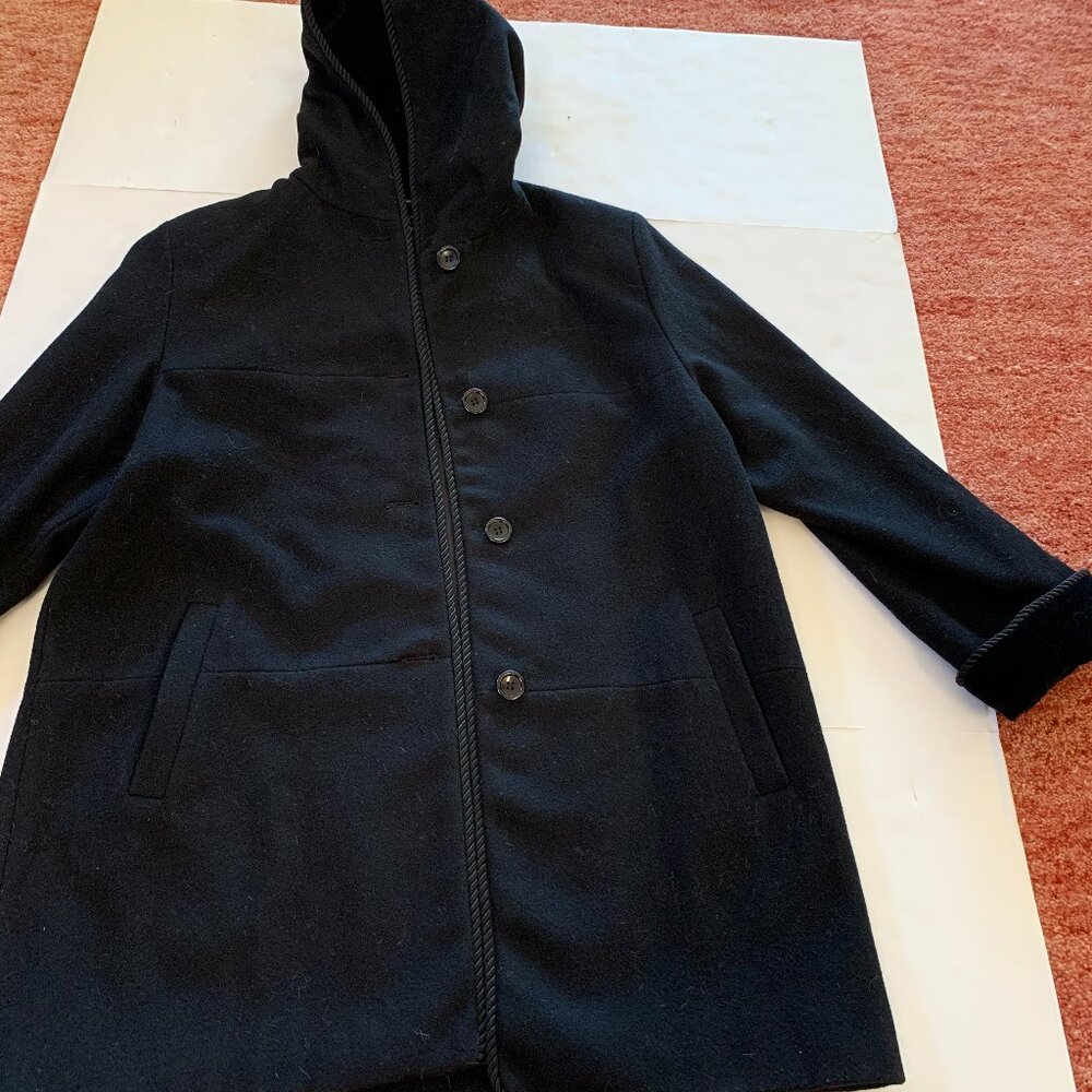 Women’s London Fog Towne Collection Coat Size L Black Wool Hooded